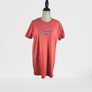Tommy Hilfiger Women's Medium Logo T-Shirt Mini Dress Coral